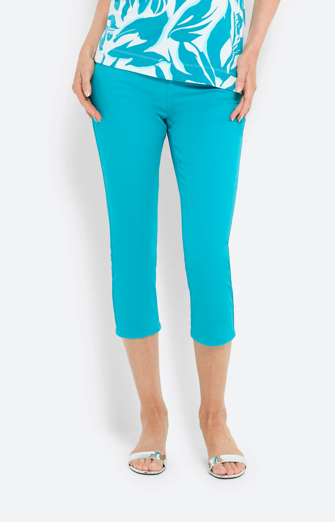 Stretch capri-jegging, turkoois blauw