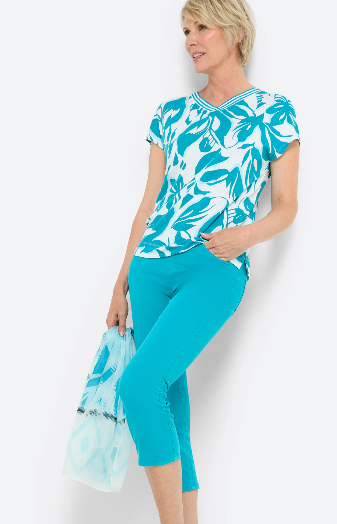 Stretch capri-jegging, turkoois blauw