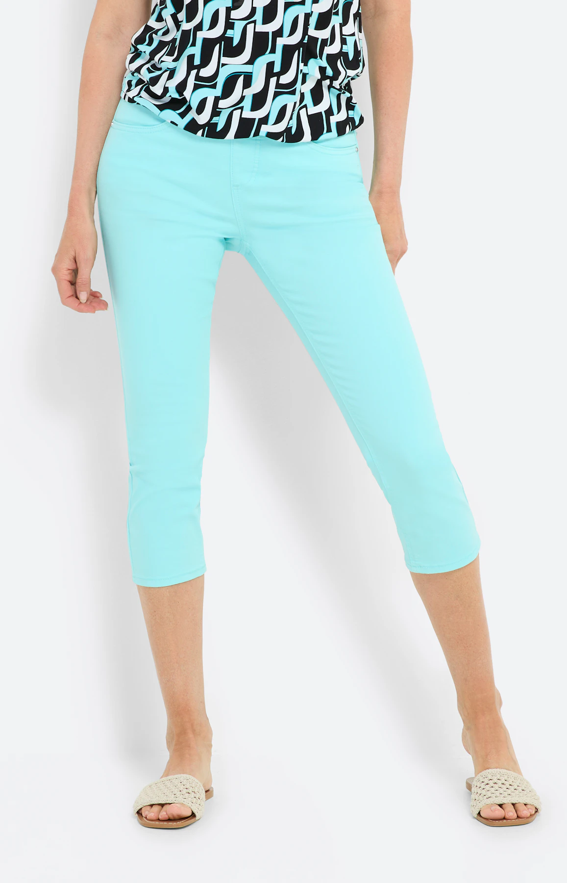 Stretch Capri-Jeggings, Pastell-Türkis