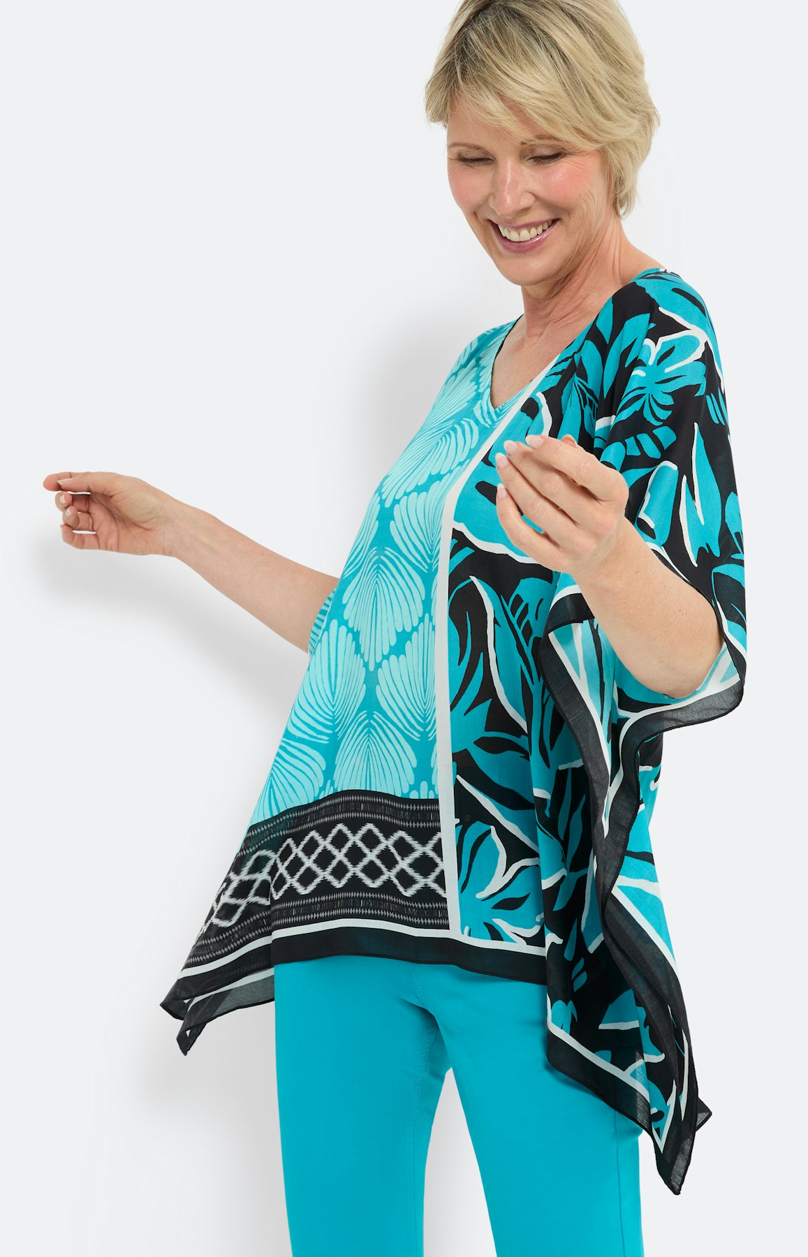 Modal-Tunika mit Print, türkis