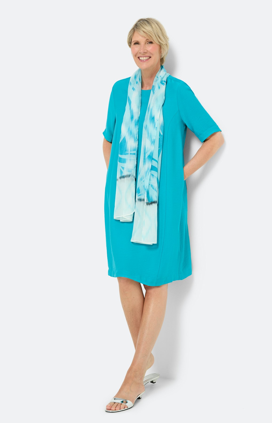 A-lijn jurk van viscose, turkoois blauw