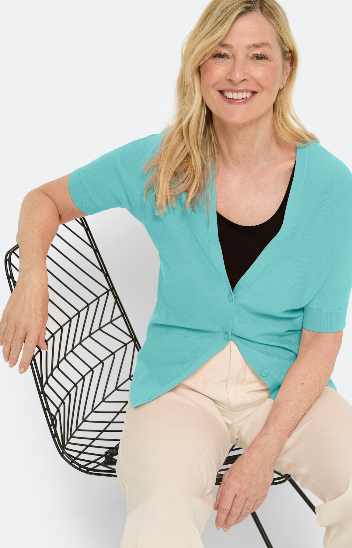 Strickjacke mit Fledermausärmeln, türkis