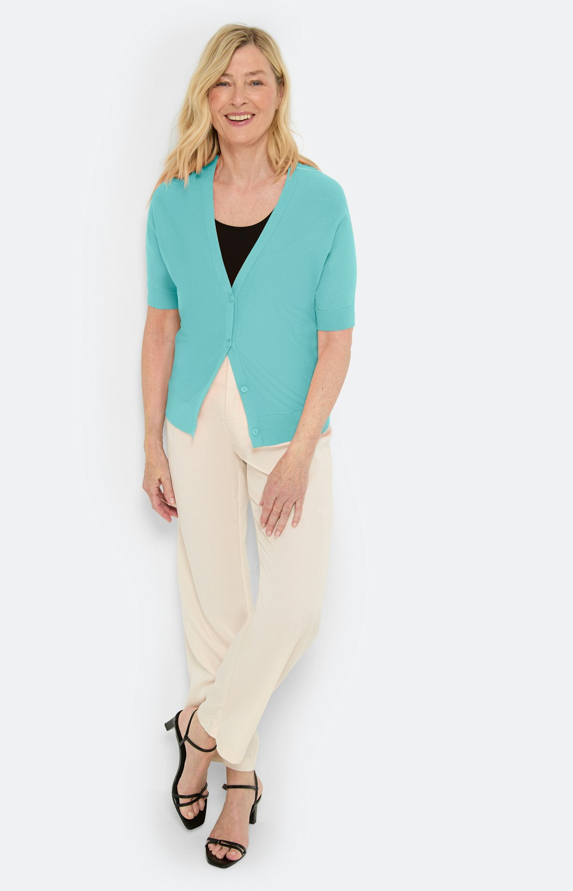 Strickjacke mit Fledermausärmeln, türkis