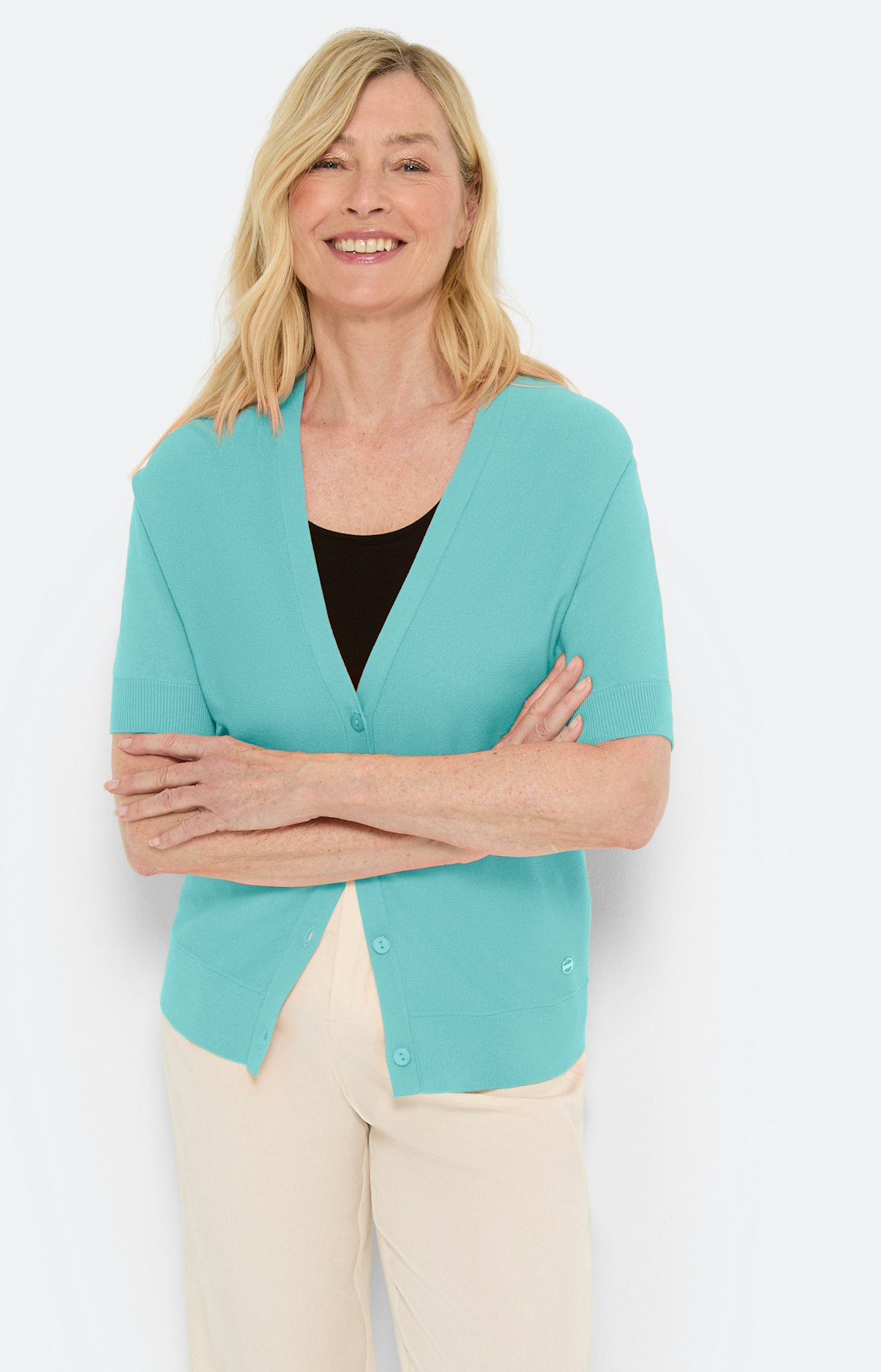 Strickjacke mit Fledermausärmeln, türkis