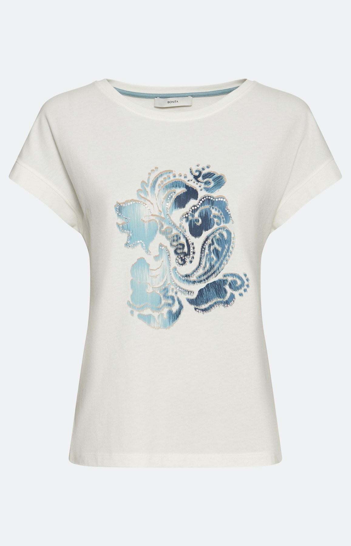 T-shirt met frontprint en strass, wit