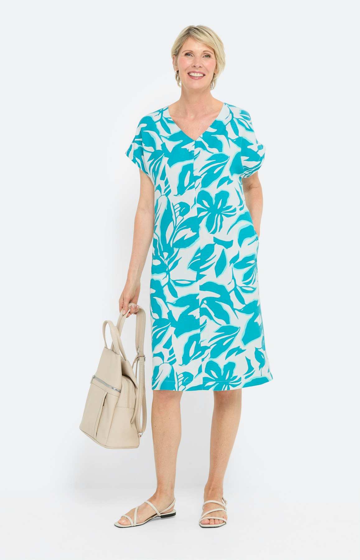 Linnen mix jurk met all-over print