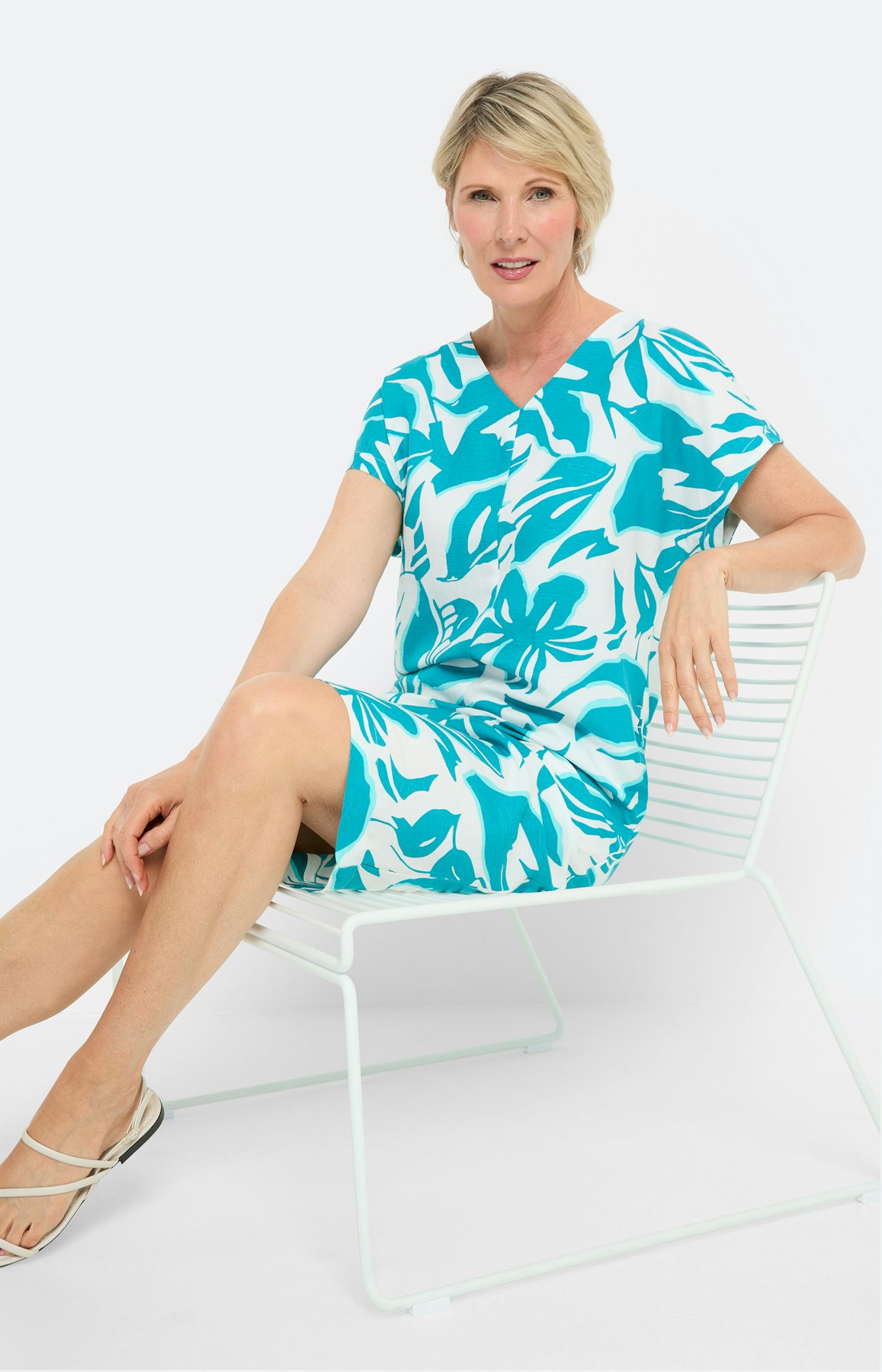 Linnen mix jurk met all-over print