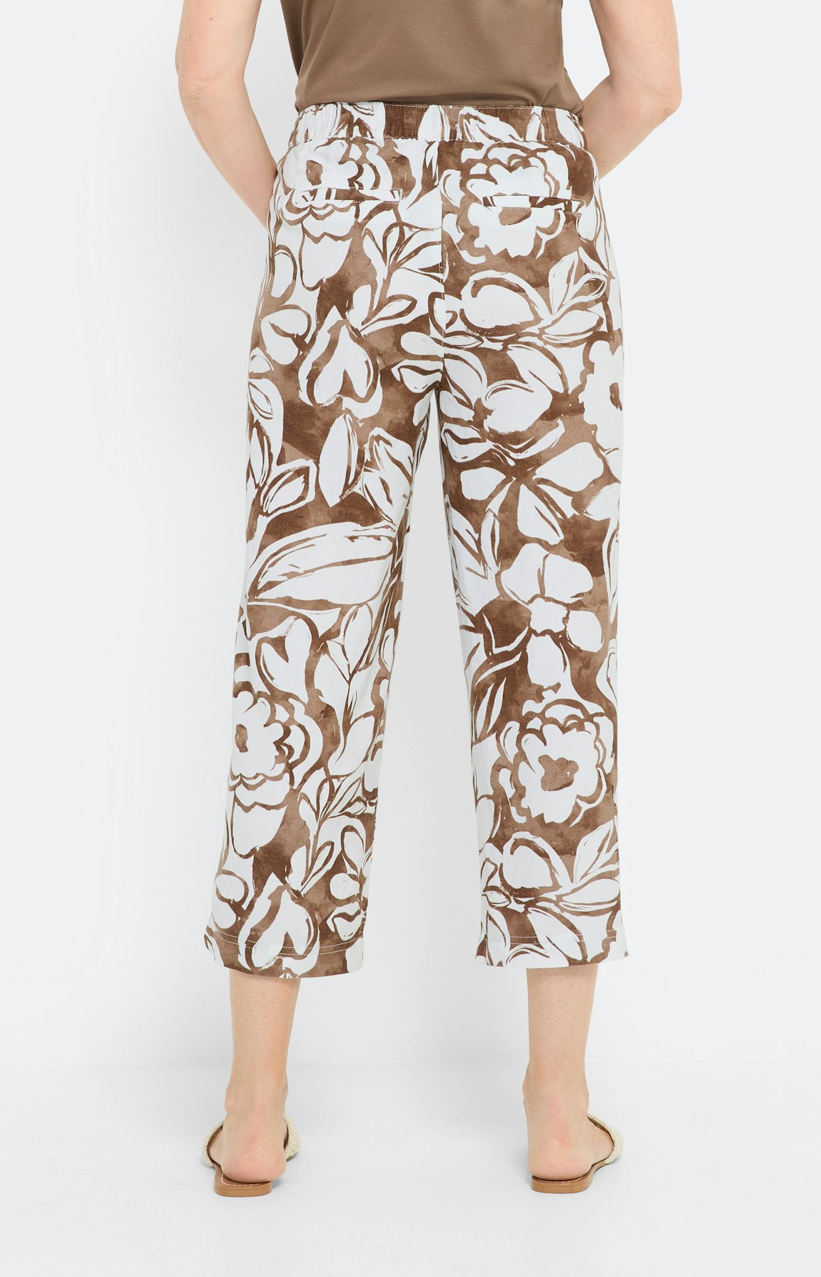 Linnenmix culotte met print, set, bruin