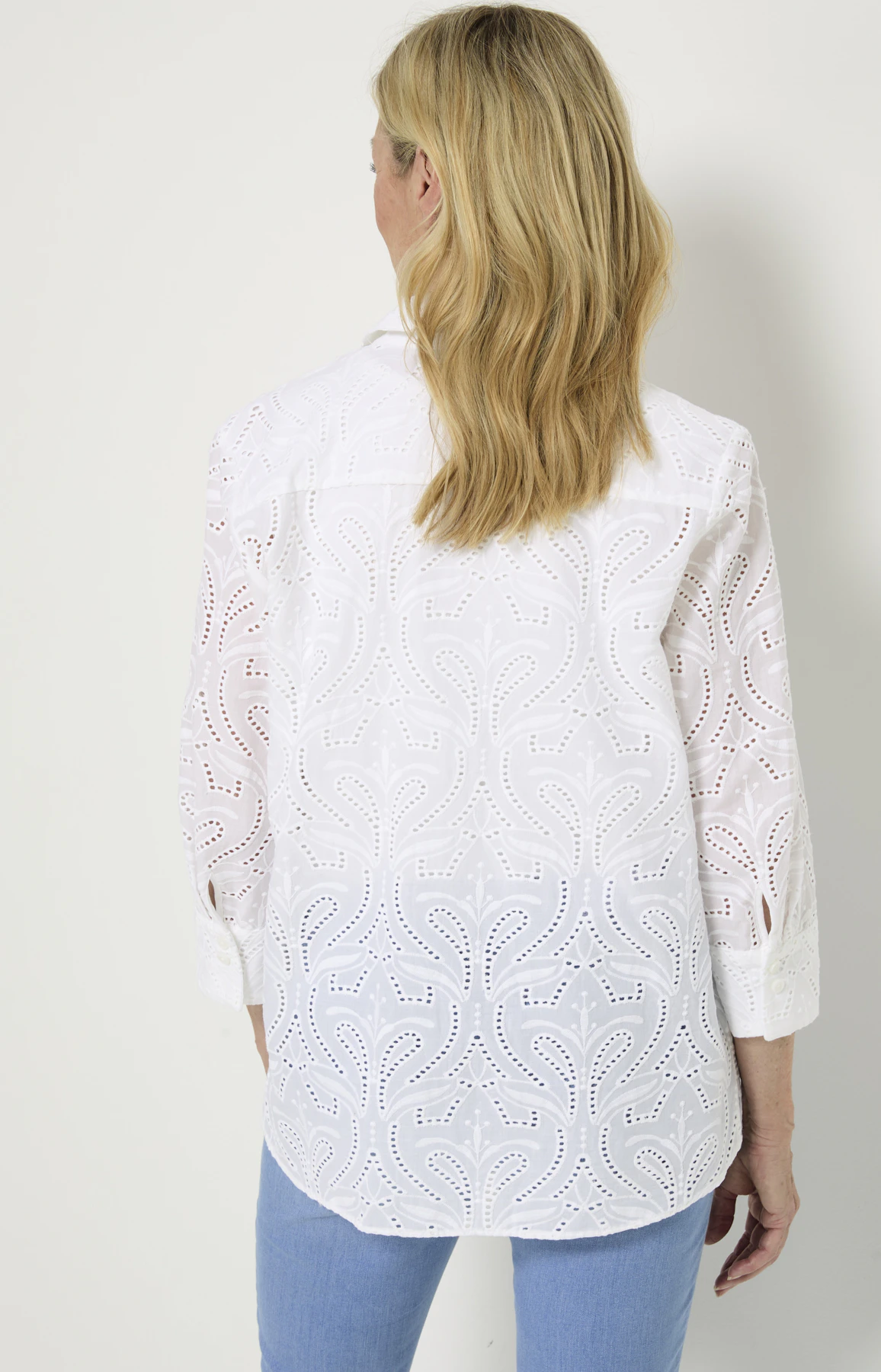 Bluse mit Broderie-Stickerei, weiß