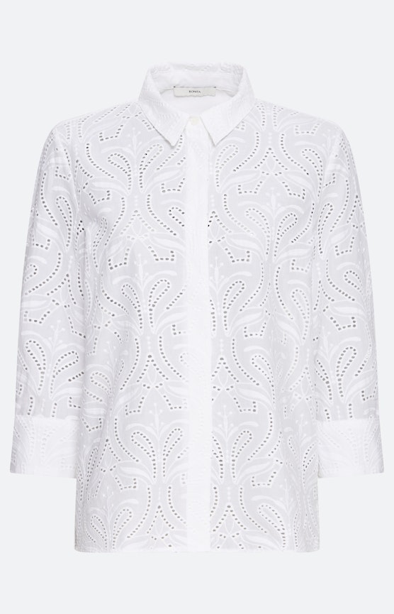 Blouse met broderie anglaise, wit