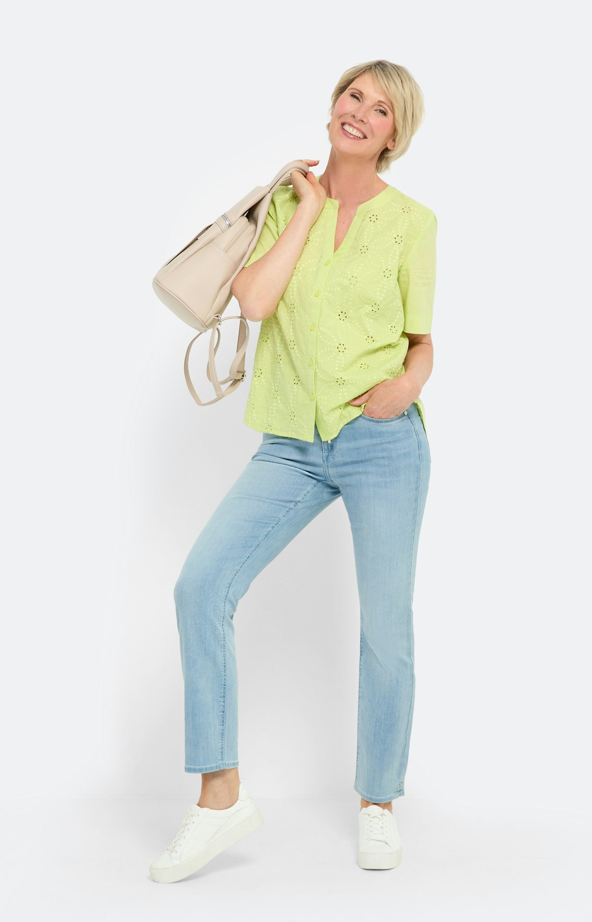 Bluse mit Broderie-Stickerei, limone