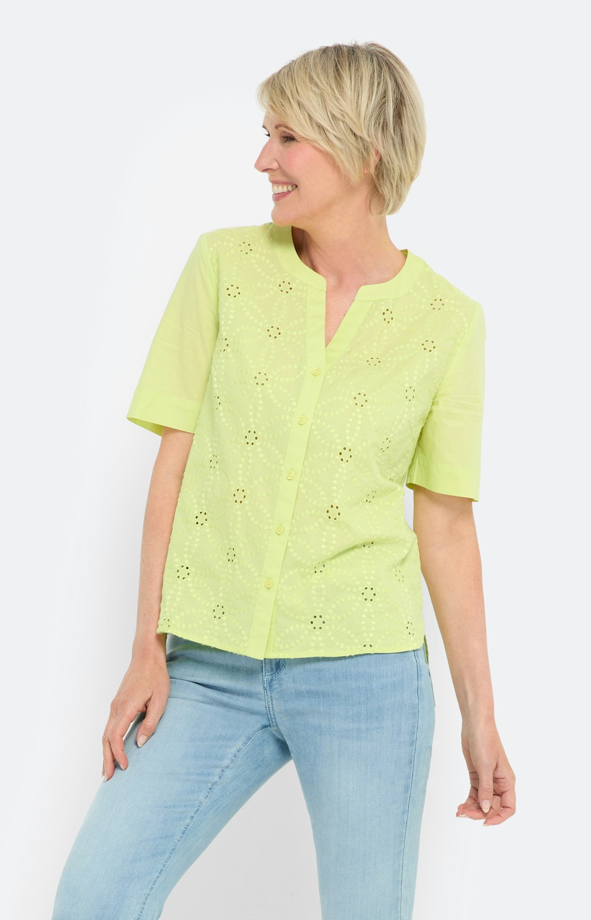 Bluse mit Broderie-Stickerei, limone