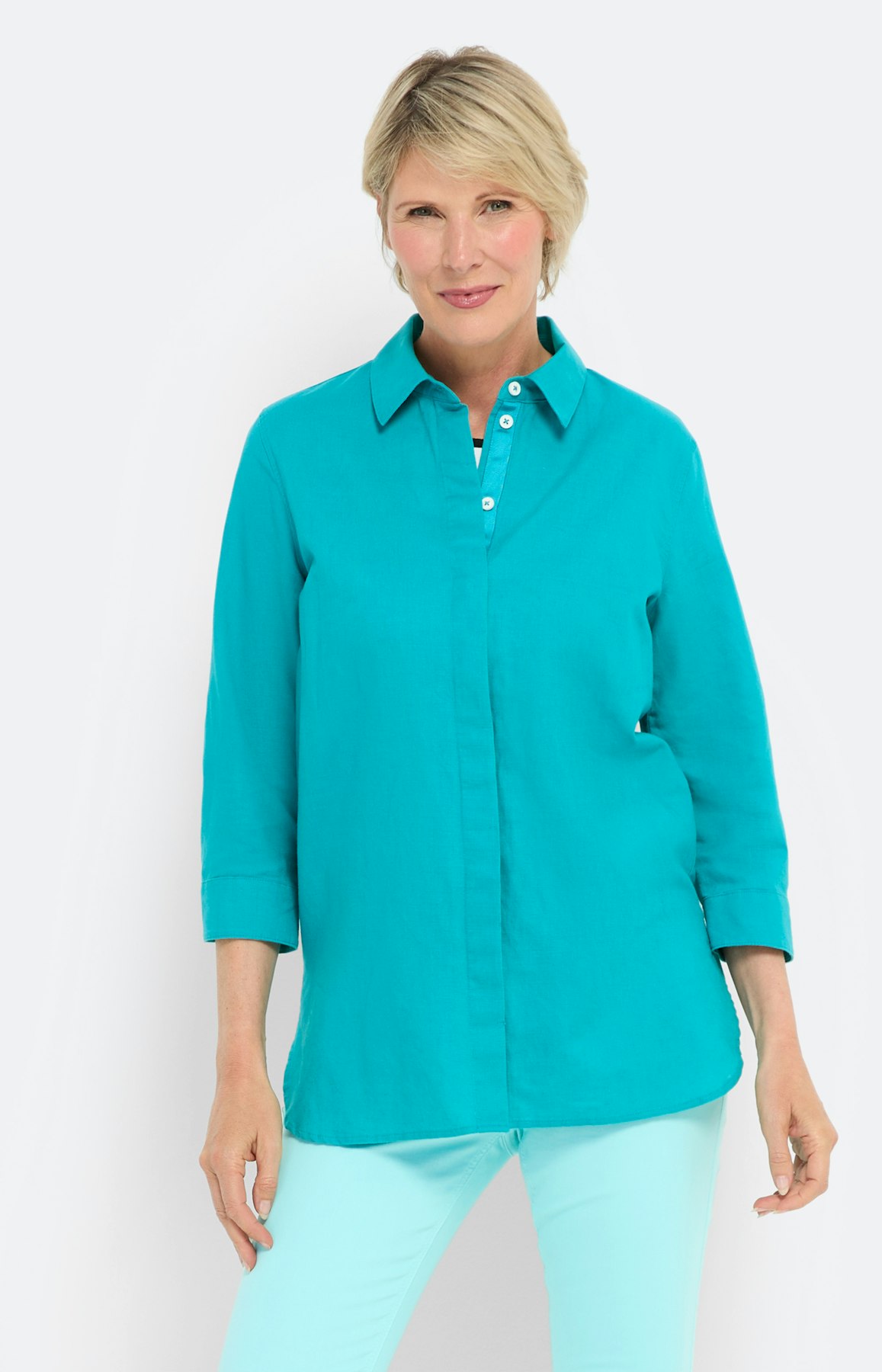 Hemdbluse aus Leinen-Mix, türkis
