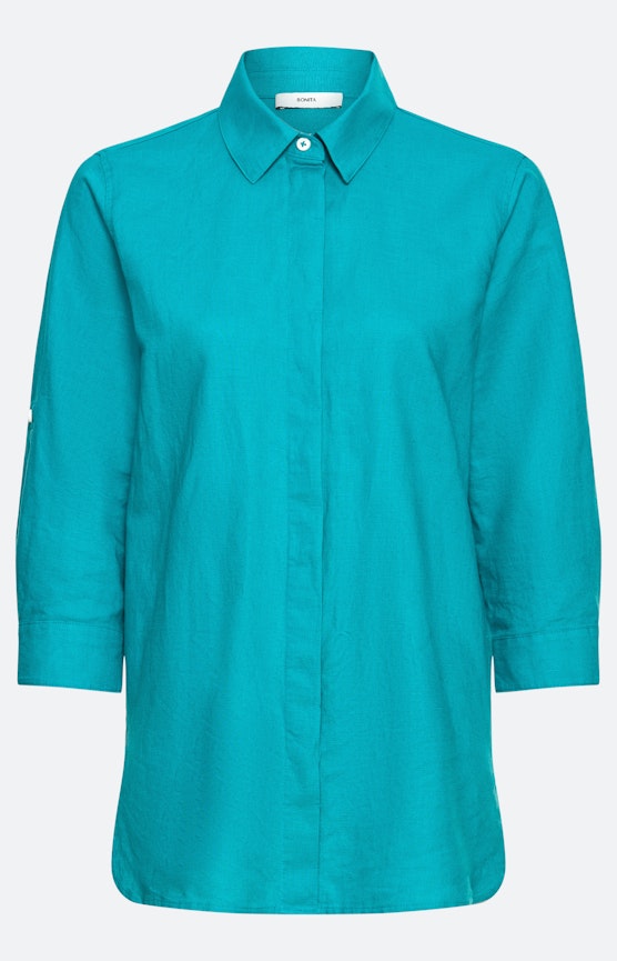Linnen mix overhemd blouse, turquois