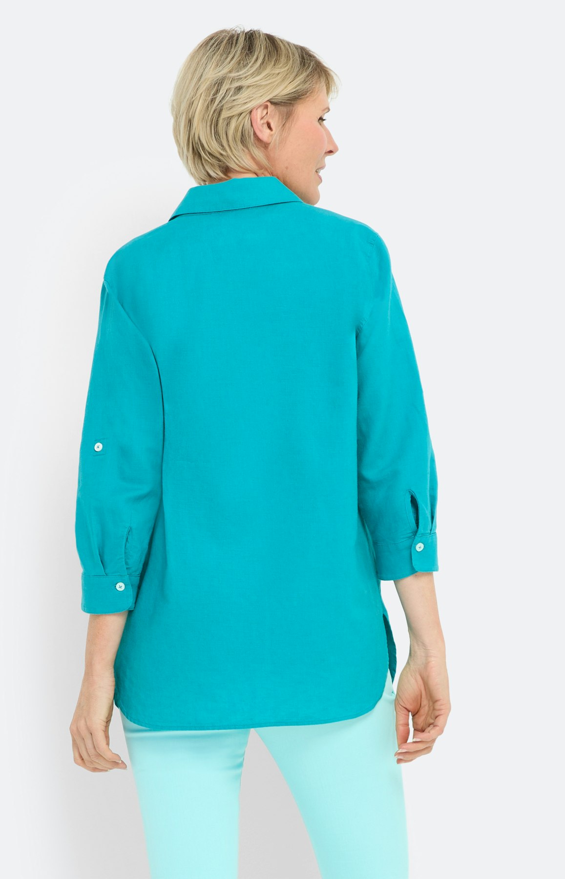 Hemdbluse aus Leinen-Mix, türkis