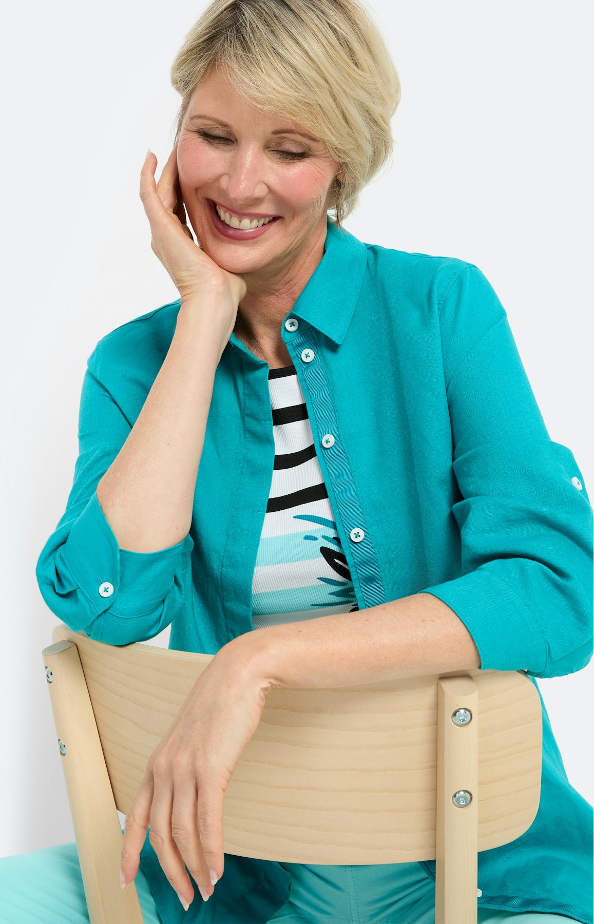 Hemdbluse aus Leinen-Mix, türkis