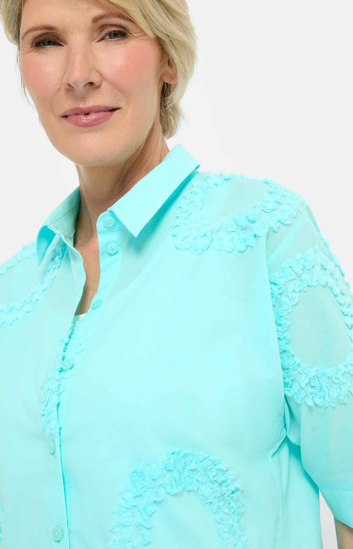 Overhemd blouse met applicatie, aqua