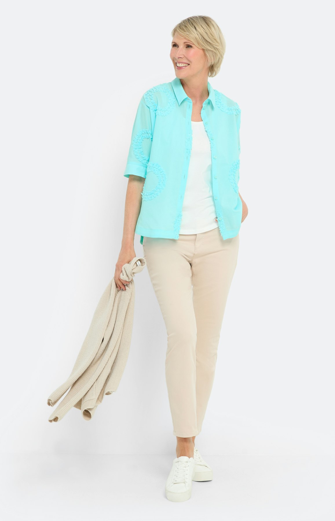Overhemd blouse met applicatie, aqua