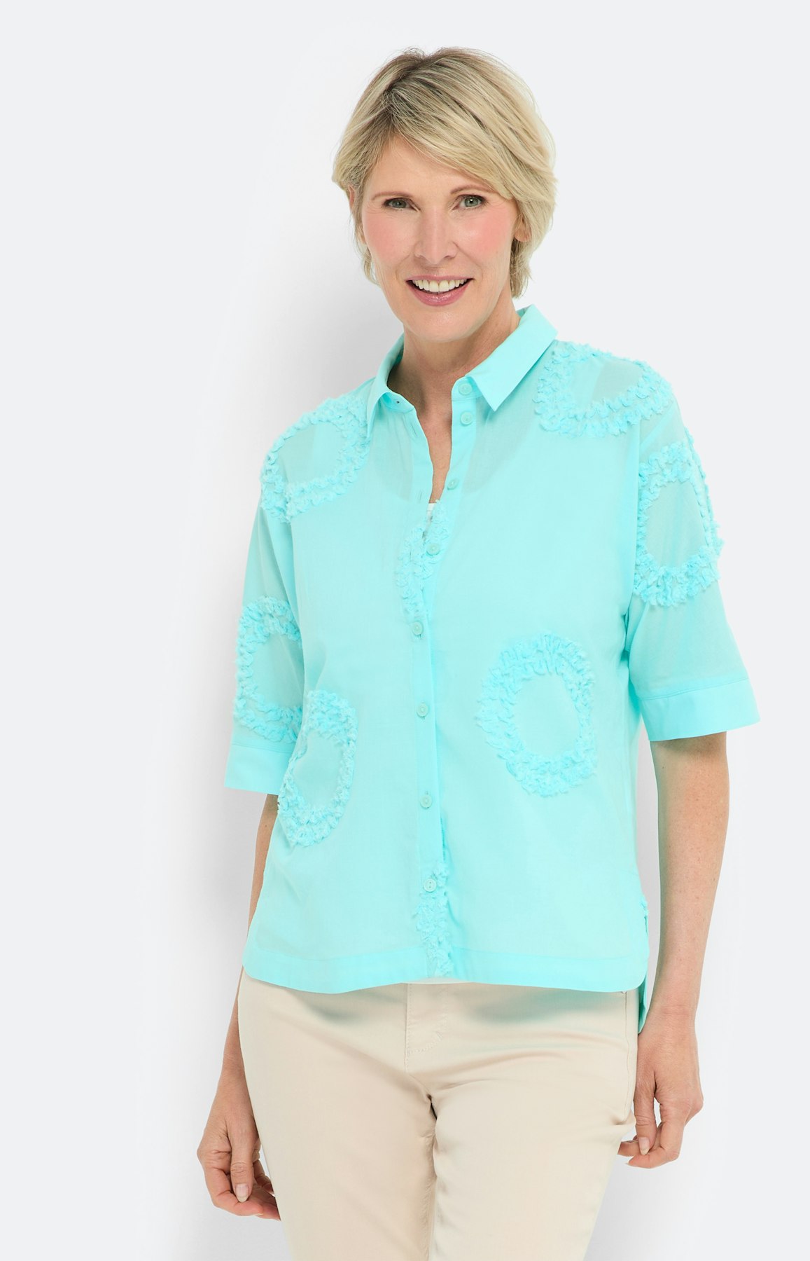 Overhemd blouse met applicatie, aqua