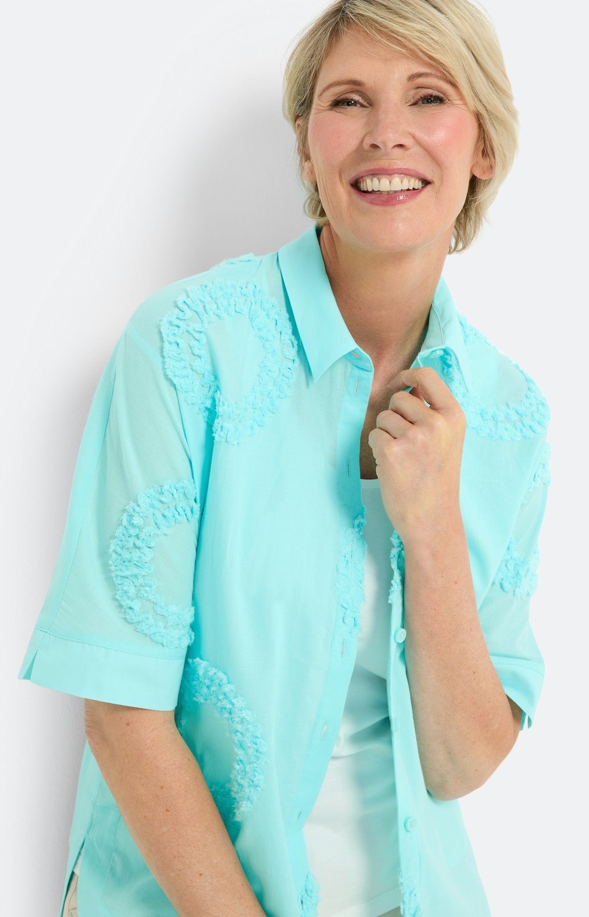Overhemd blouse met applicatie, aqua