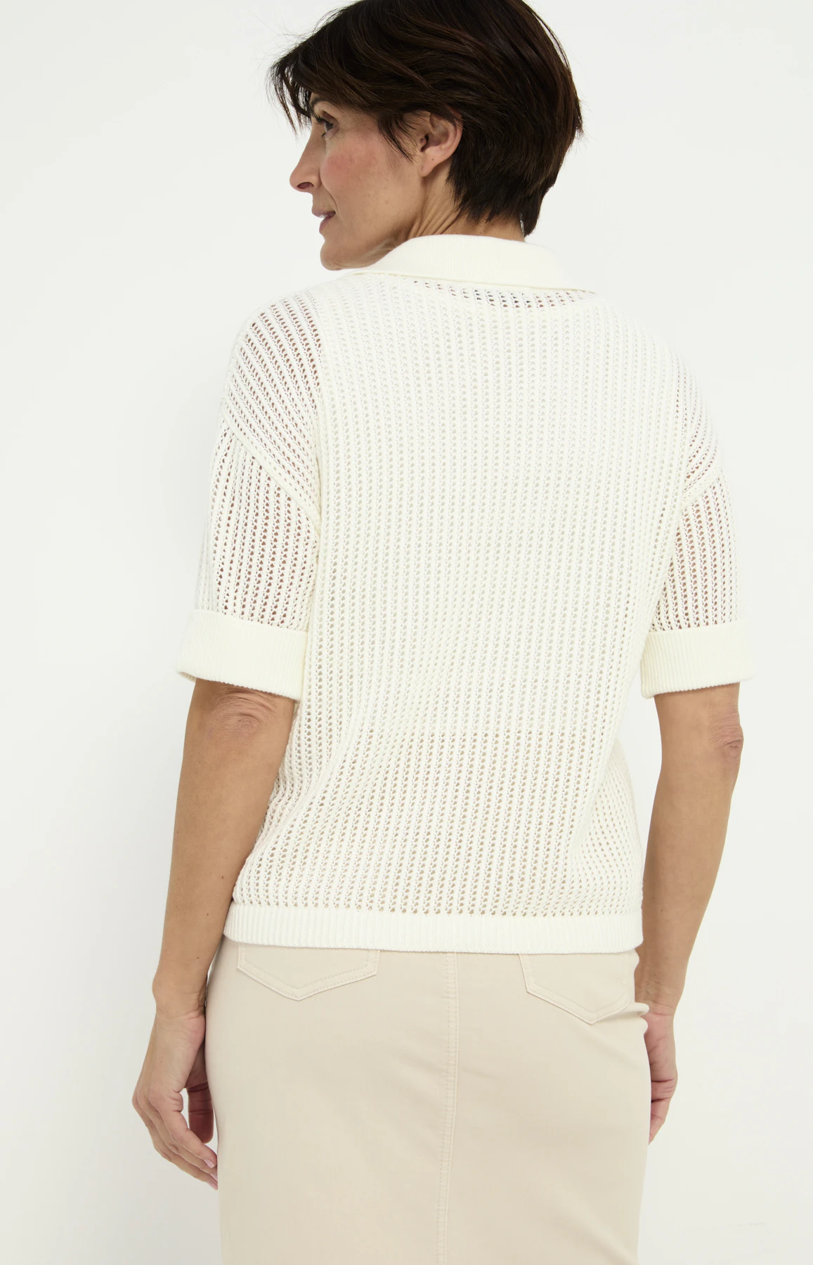 Ajour knit poloshirt, wit