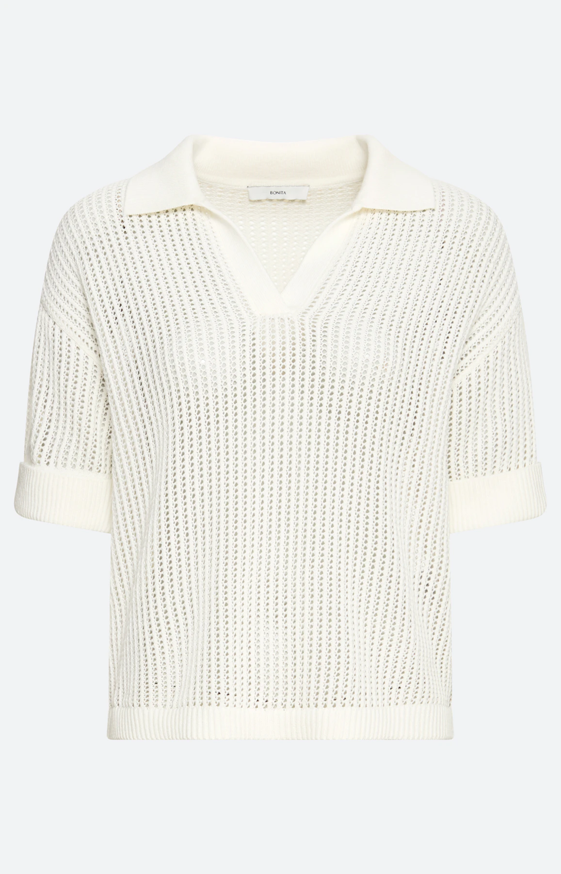 Ajour knit poloshirt, wit