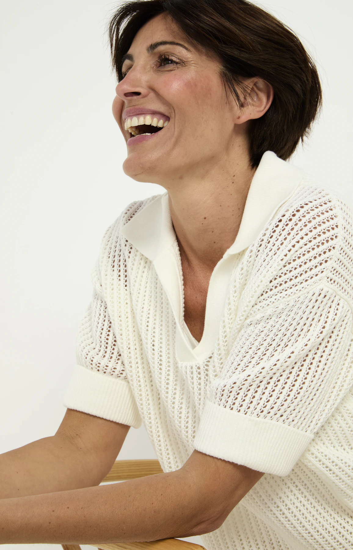 Ajour knit poloshirt, wit