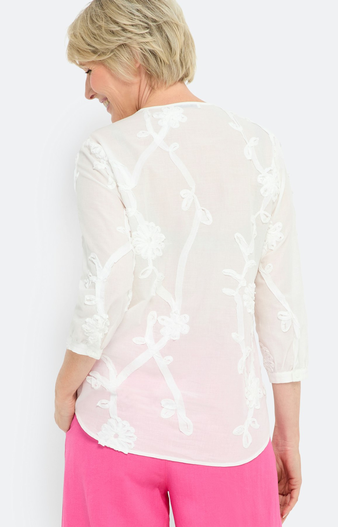 Tuniek met bloemenapplicatie, wit