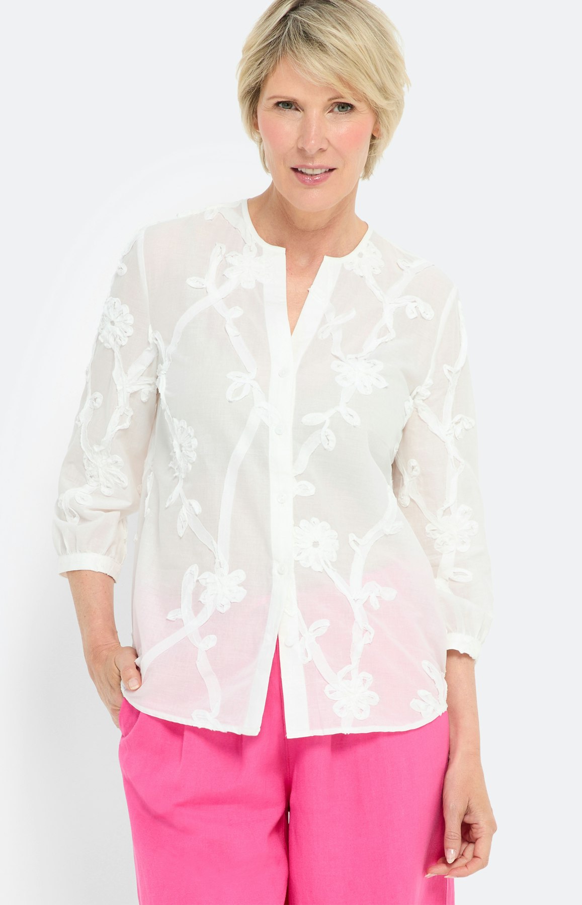 Tuniek met bloemenapplicatie, wit