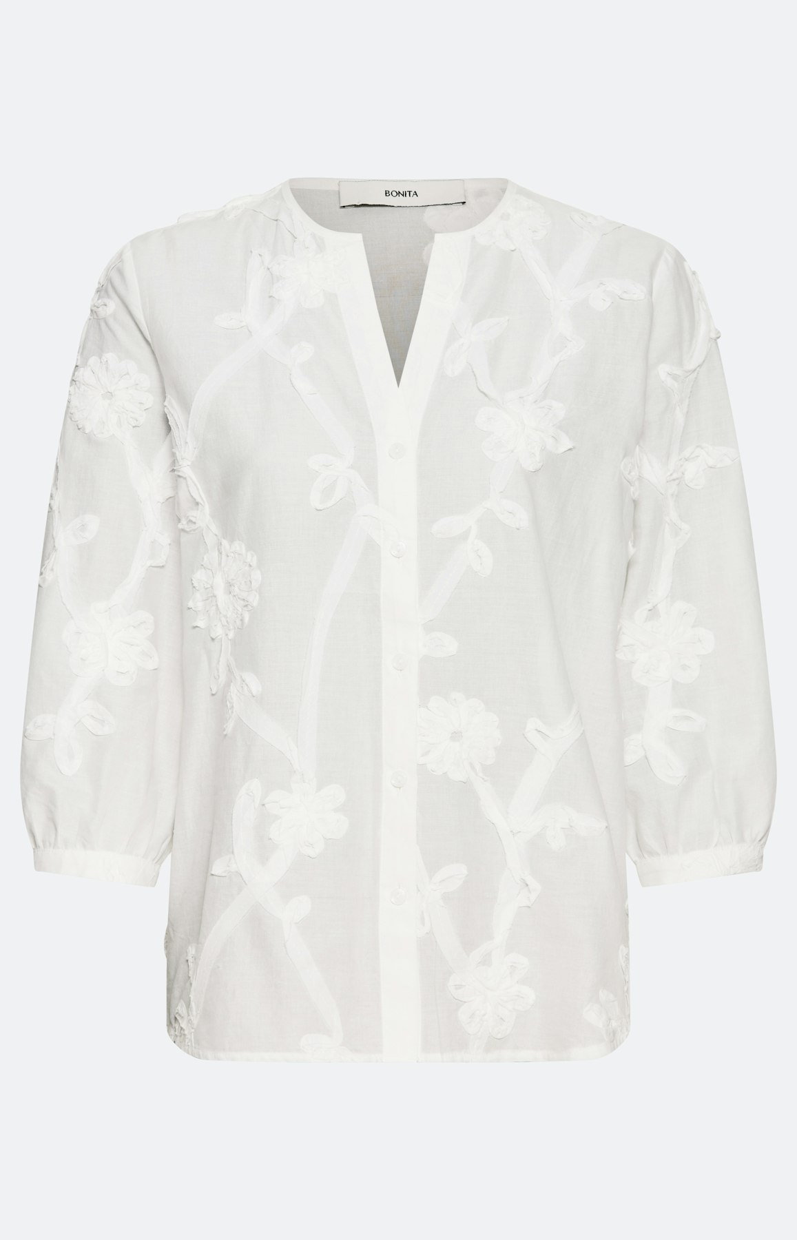 Tuniek met bloemenapplicatie, wit