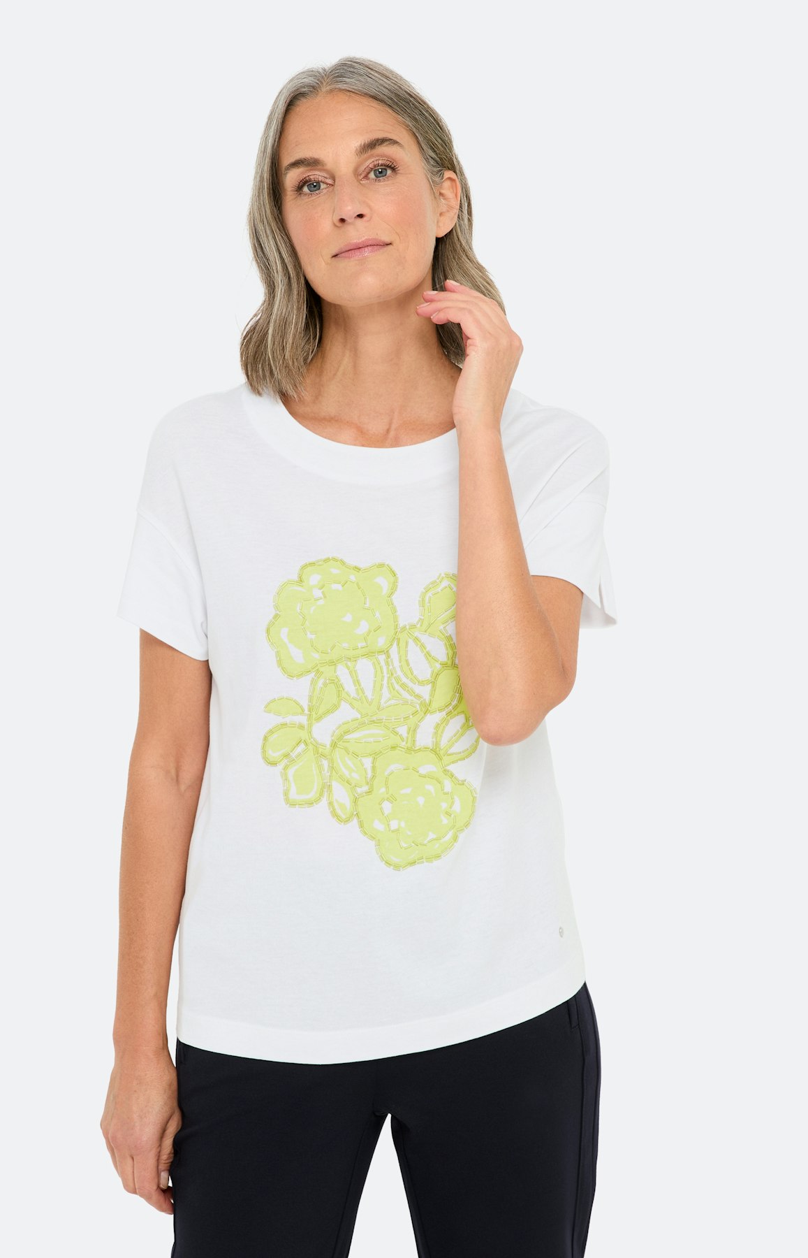 T-shirt met frontprint, wit geel