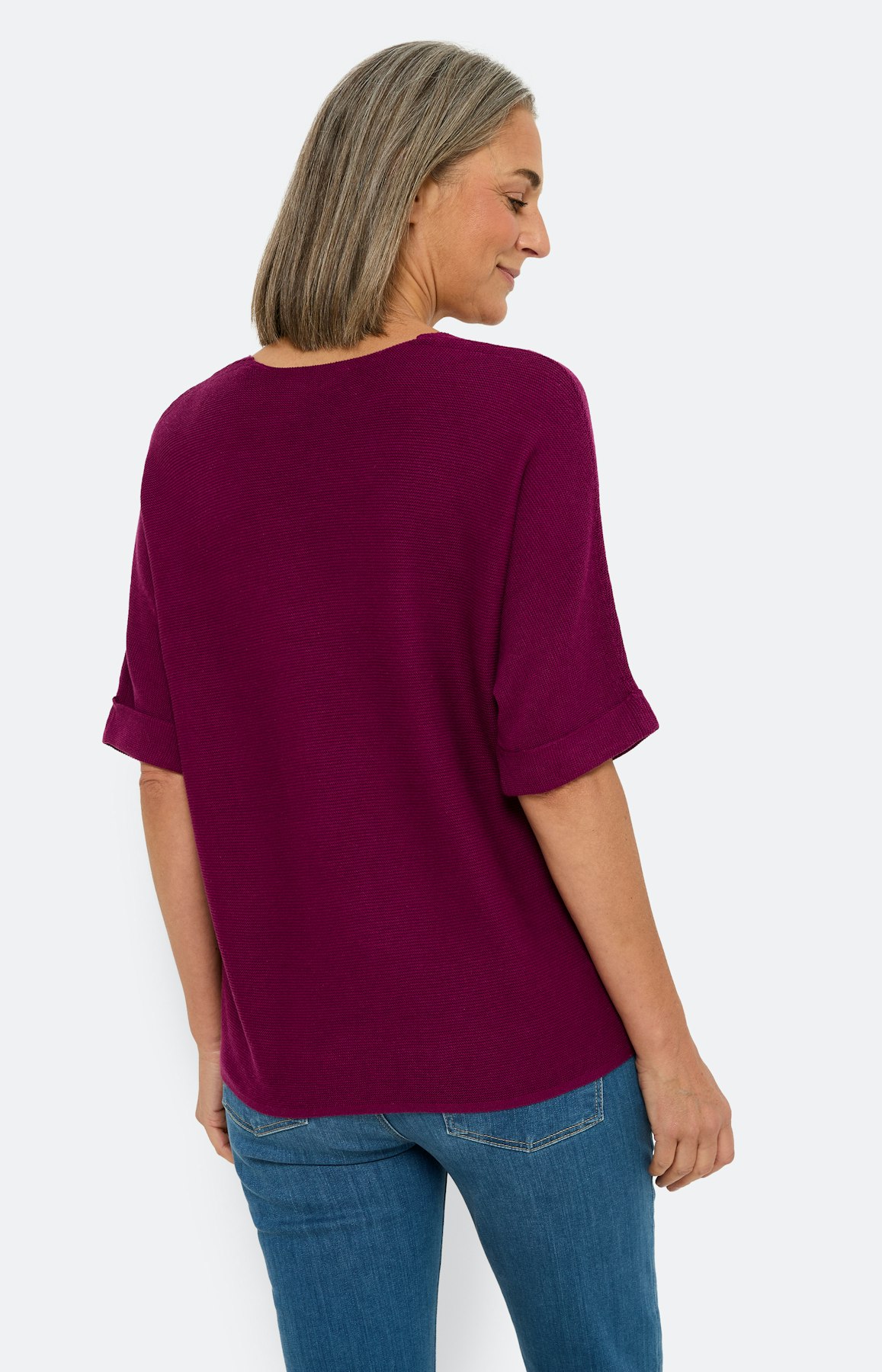 Effen trui met 3/4-mouwen, fuchsia