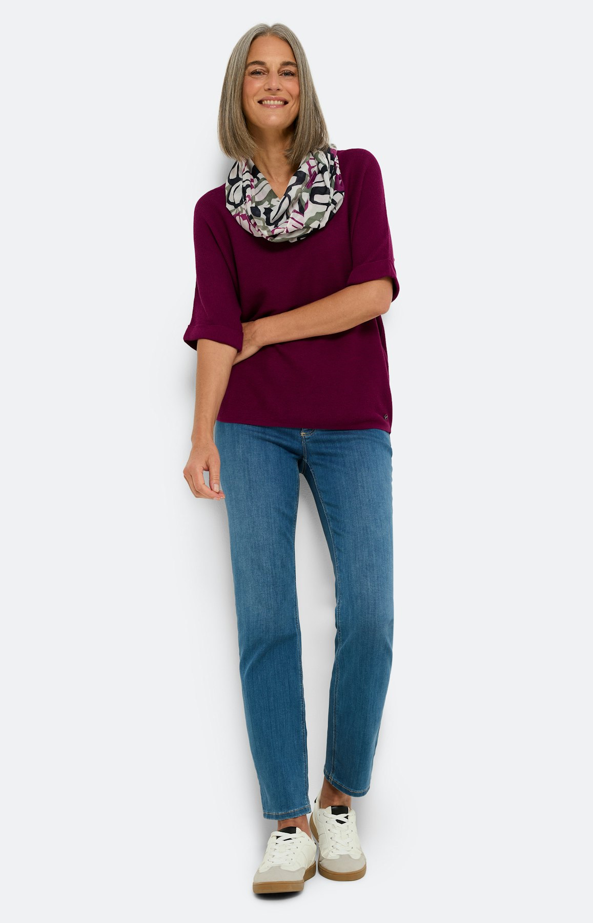 Effen trui met 3/4-mouwen, fuchsia