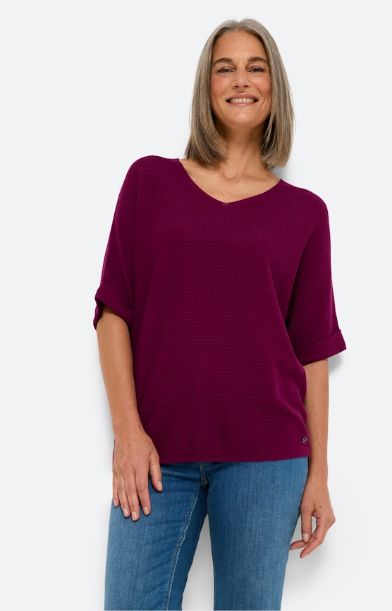 Uni-Strickpullover mit 3/4-Arm, fuchsia