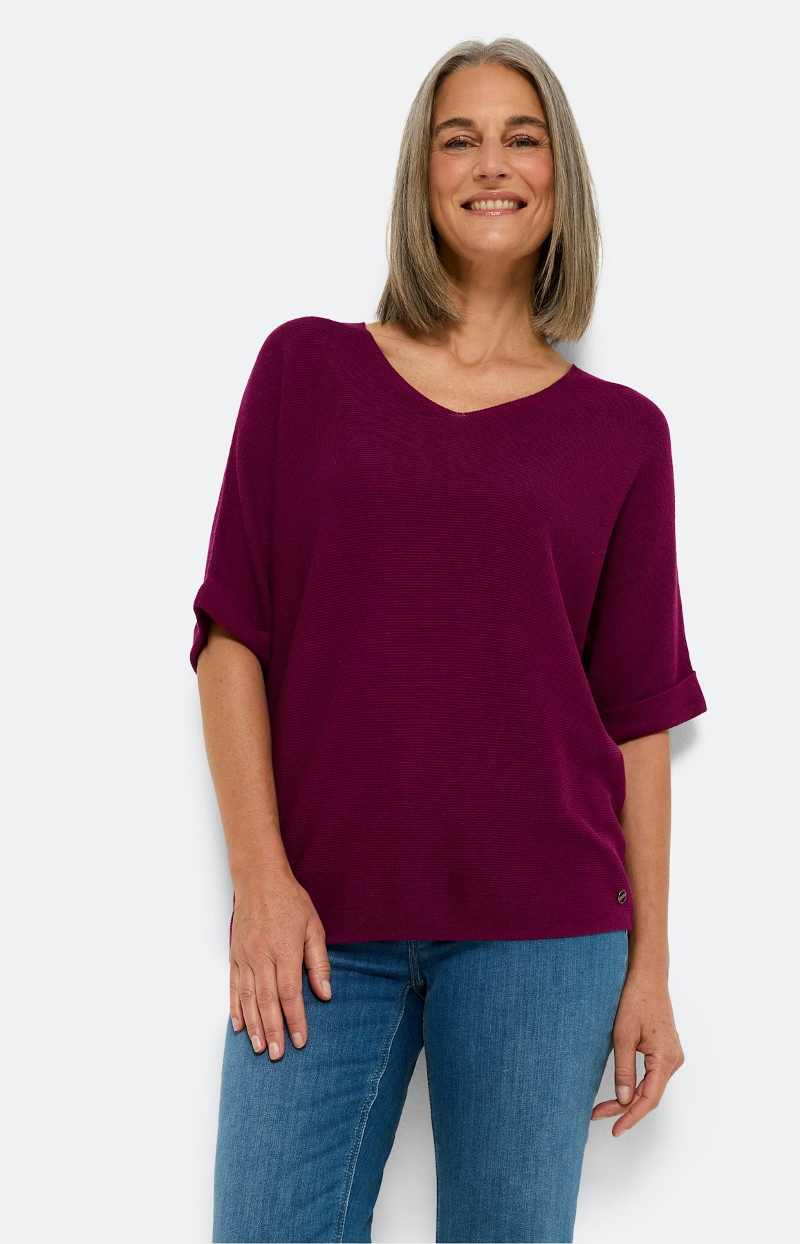 Effen trui met 3/4-mouwen, fuchsia