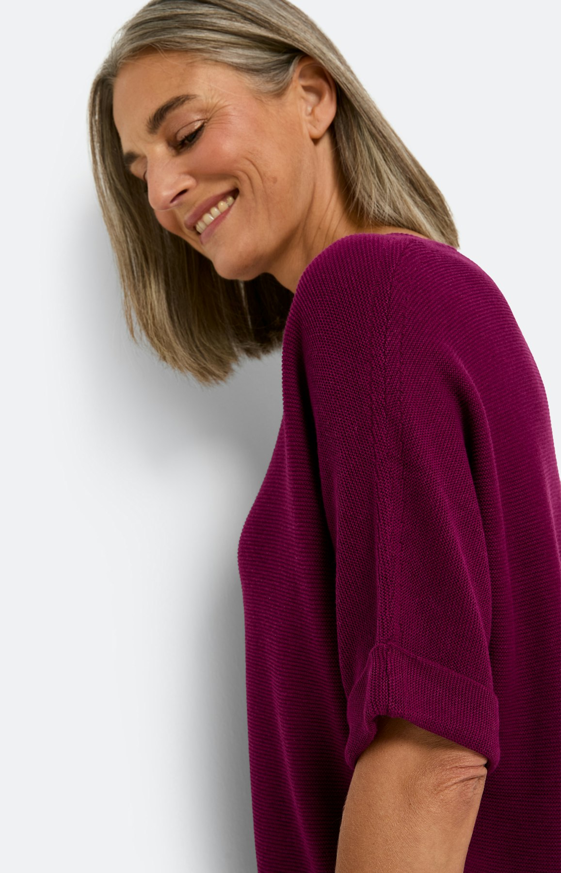 Effen trui met 3/4-mouwen, fuchsia