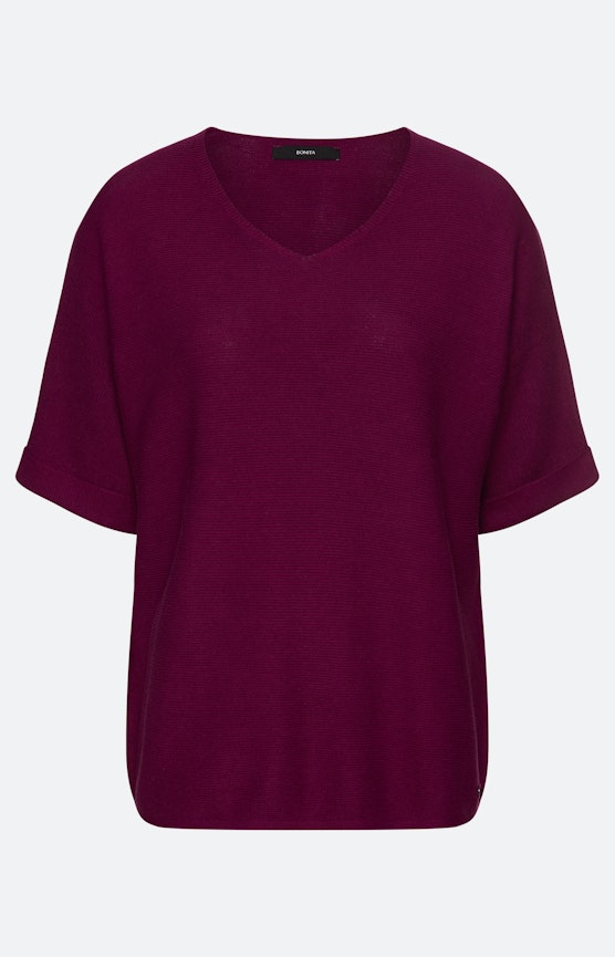 Uni-Strickpullover mit 3/4-Arm, fuchsia