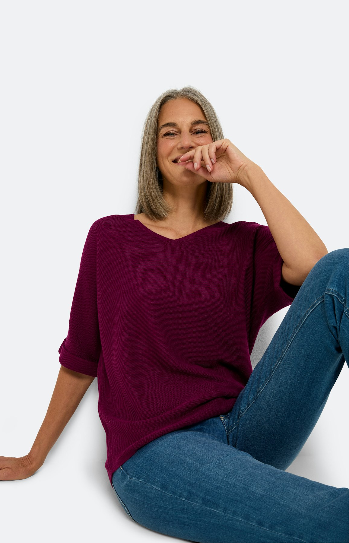 Effen trui met 3/4-mouwen, fuchsia