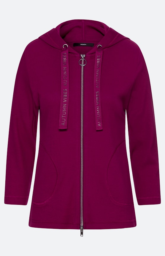 Gerippte Sweatjacke mit Zipper, fuchsia