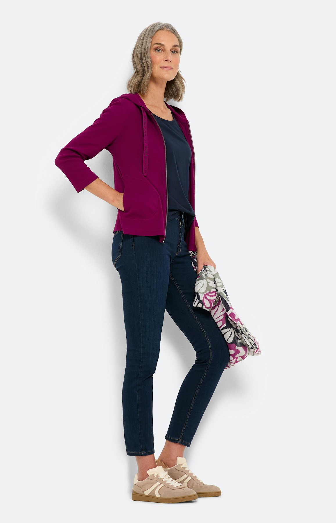 Geribd sweatvest met een rits, fuchsia