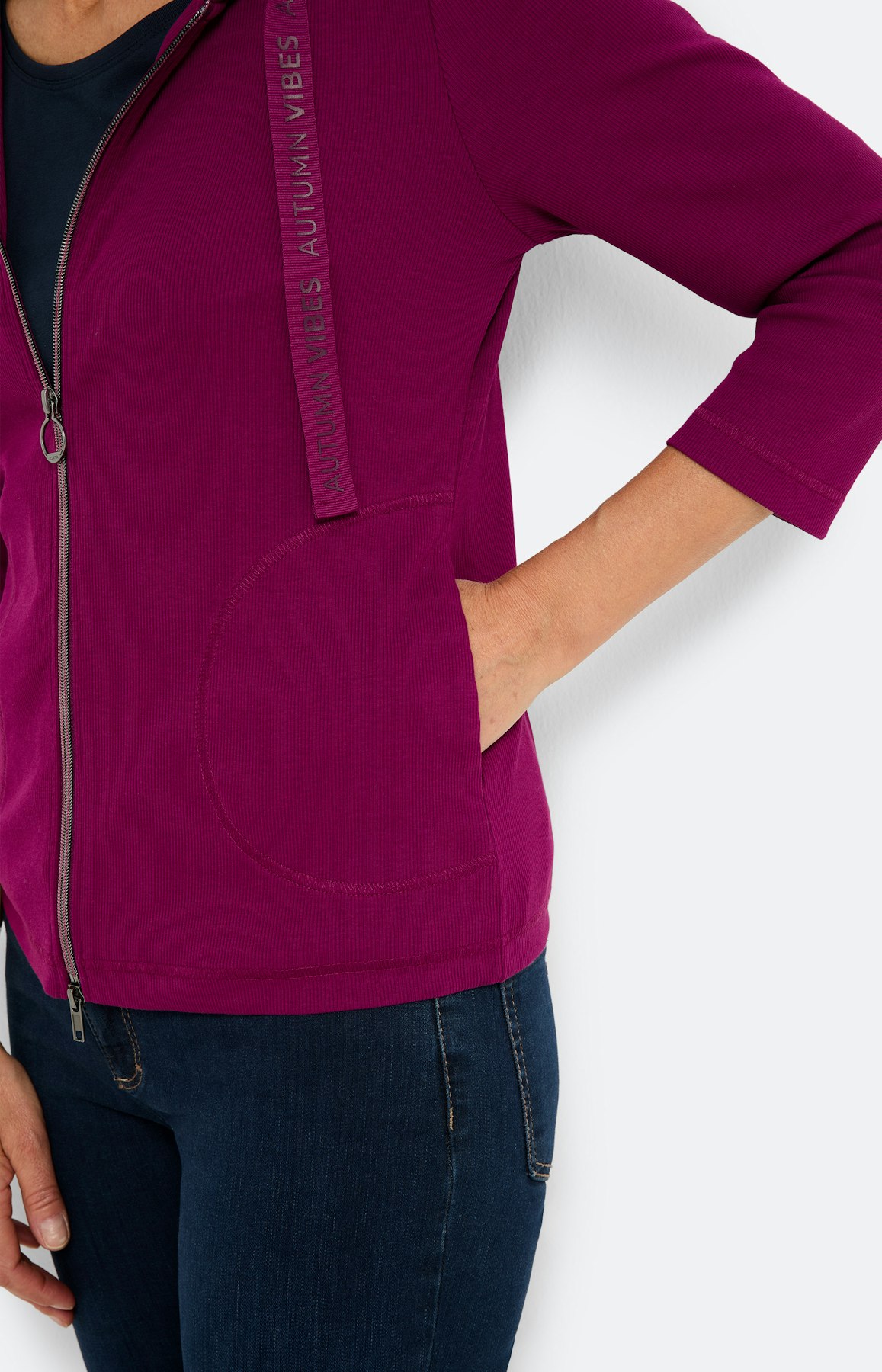 Geribd sweatvest met een rits, fuchsia
