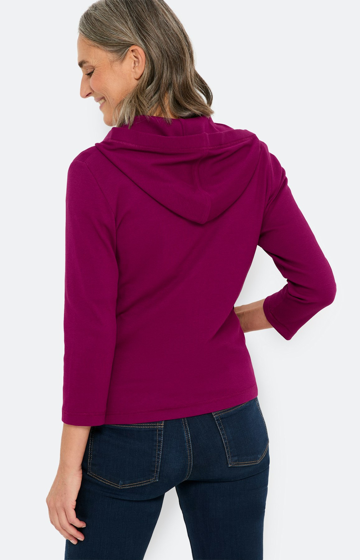 Geribd sweatvest met een rits, fuchsia