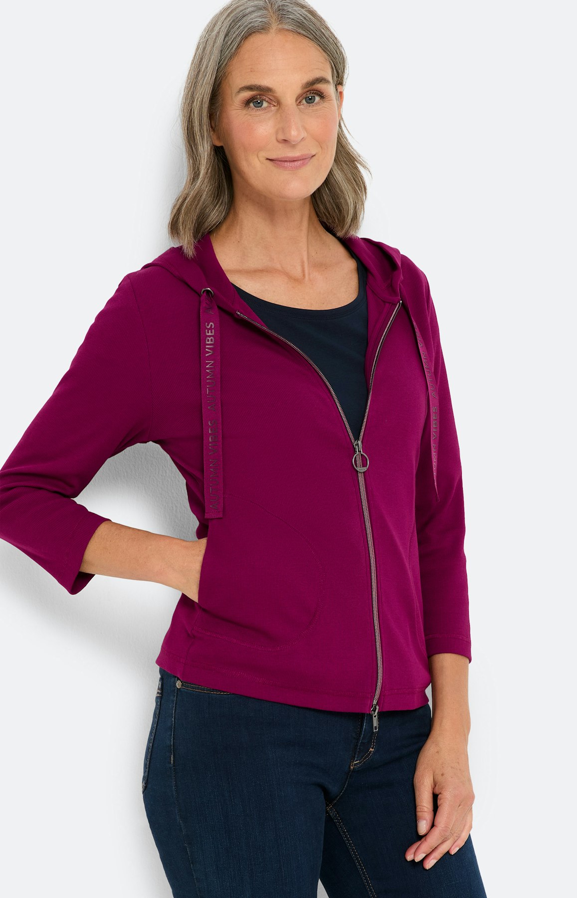 Geribd sweatvest met een rits, fuchsia