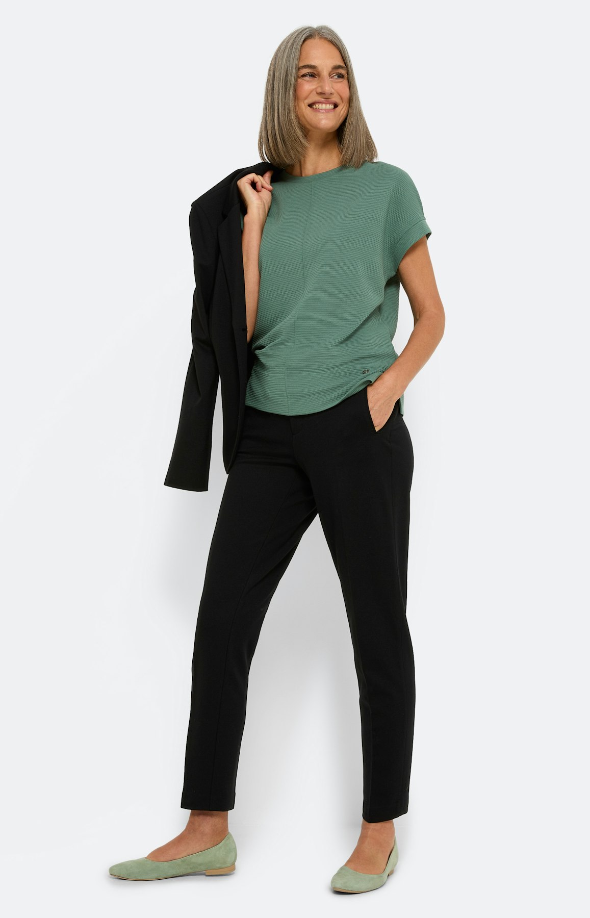 Effen sweatshirt met ribbels, groen