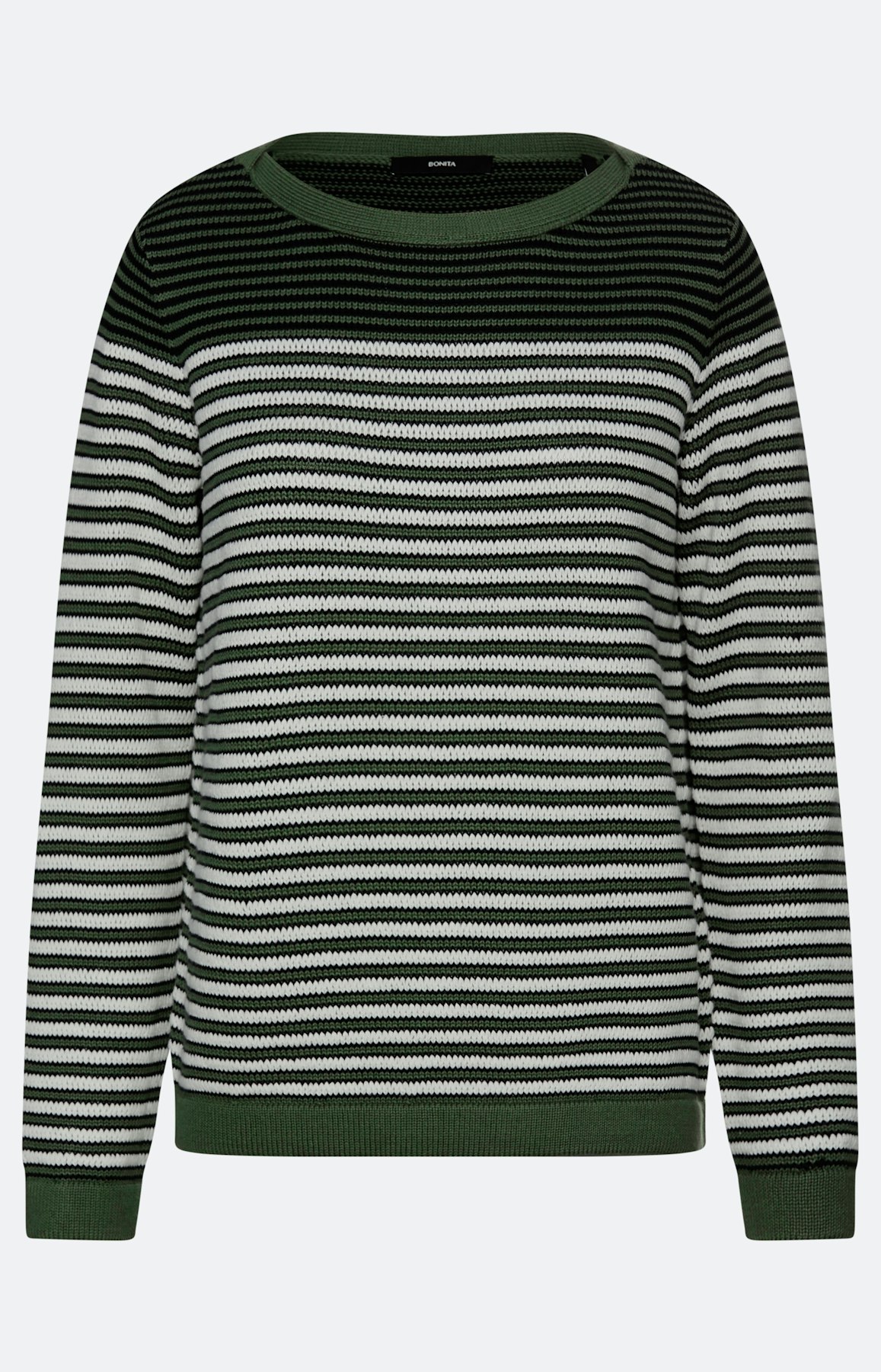 Gestreepte gebreide trui, groen marine