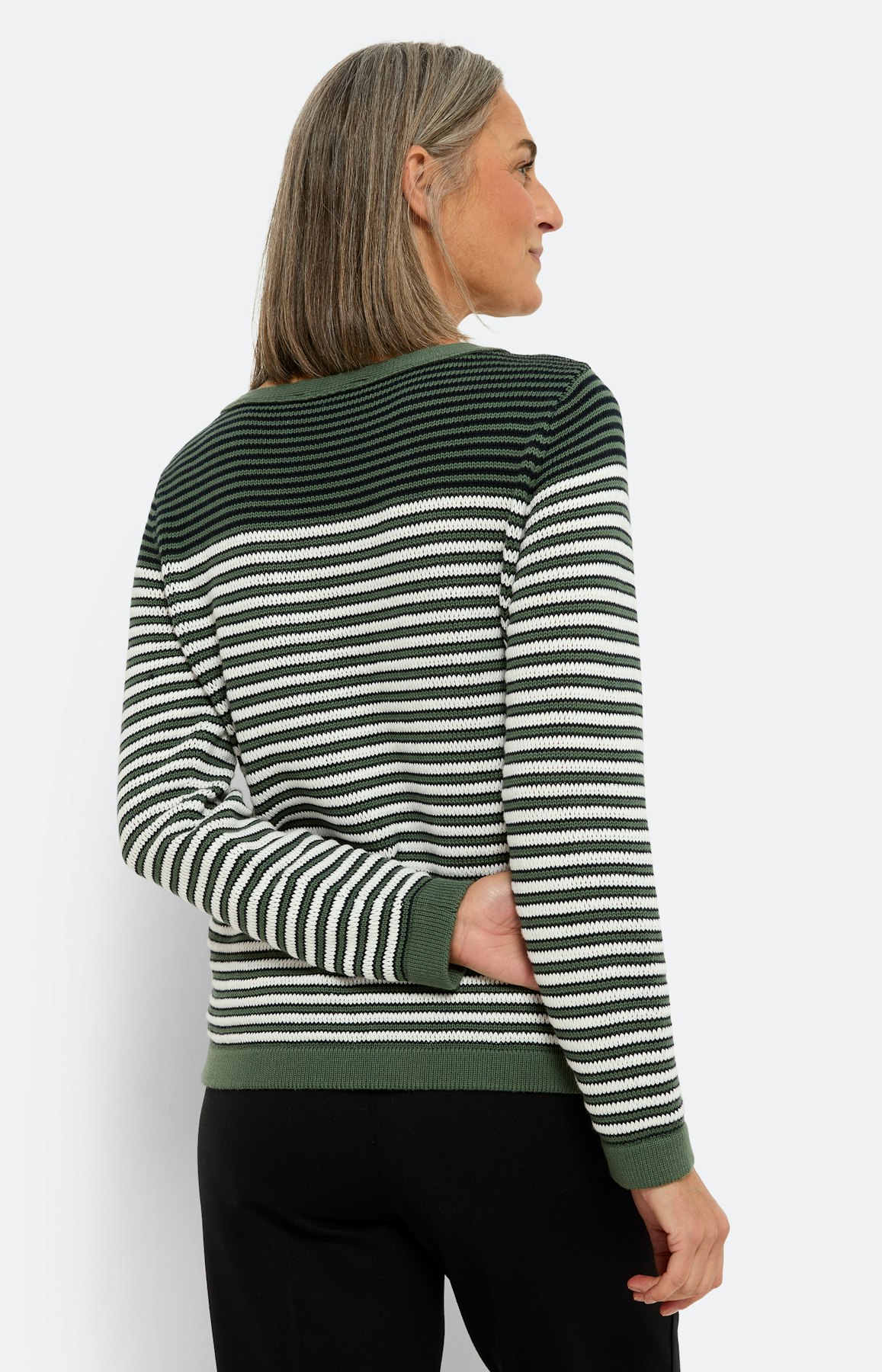 Gestreepte gebreide trui, groen marine