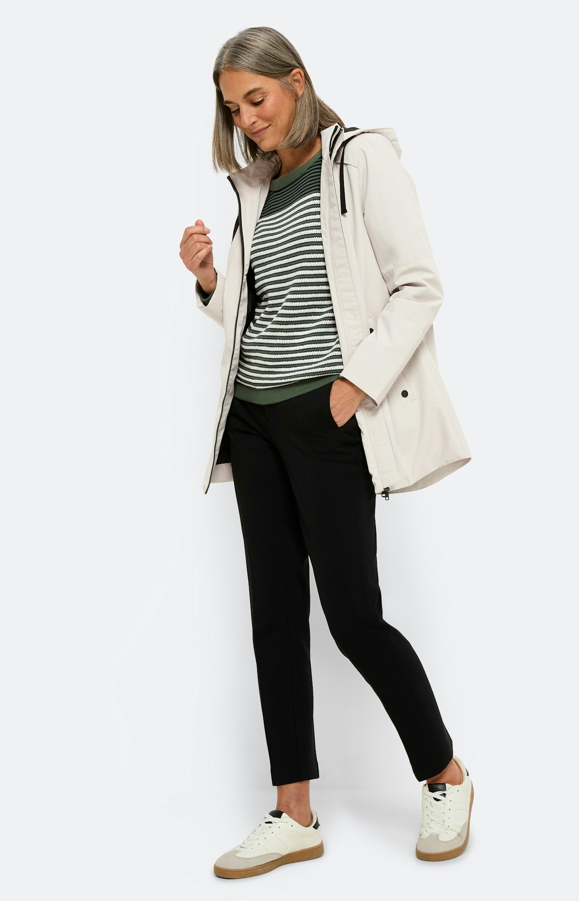 Gestreepte gebreide trui, groen marine