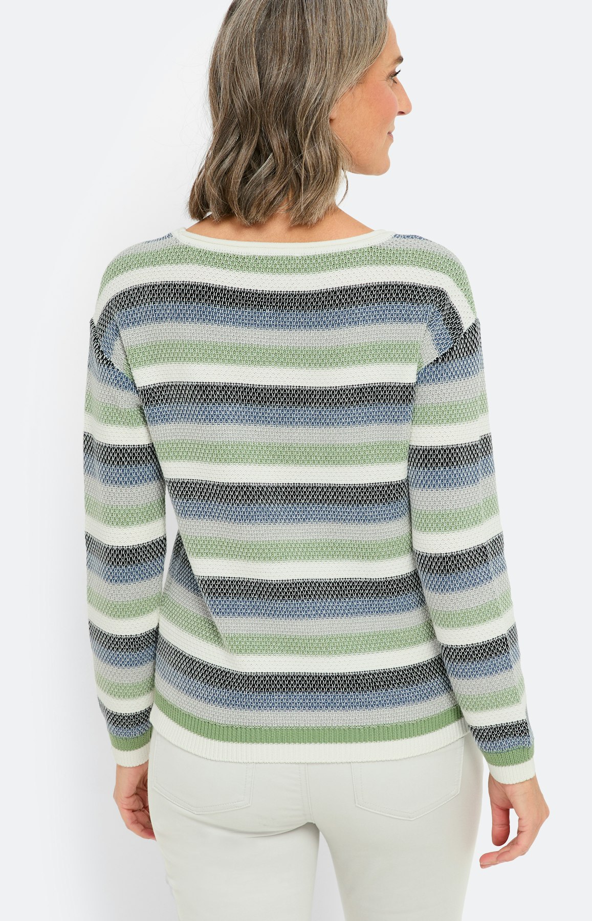 Mintkleurige gebreide trui met strepen