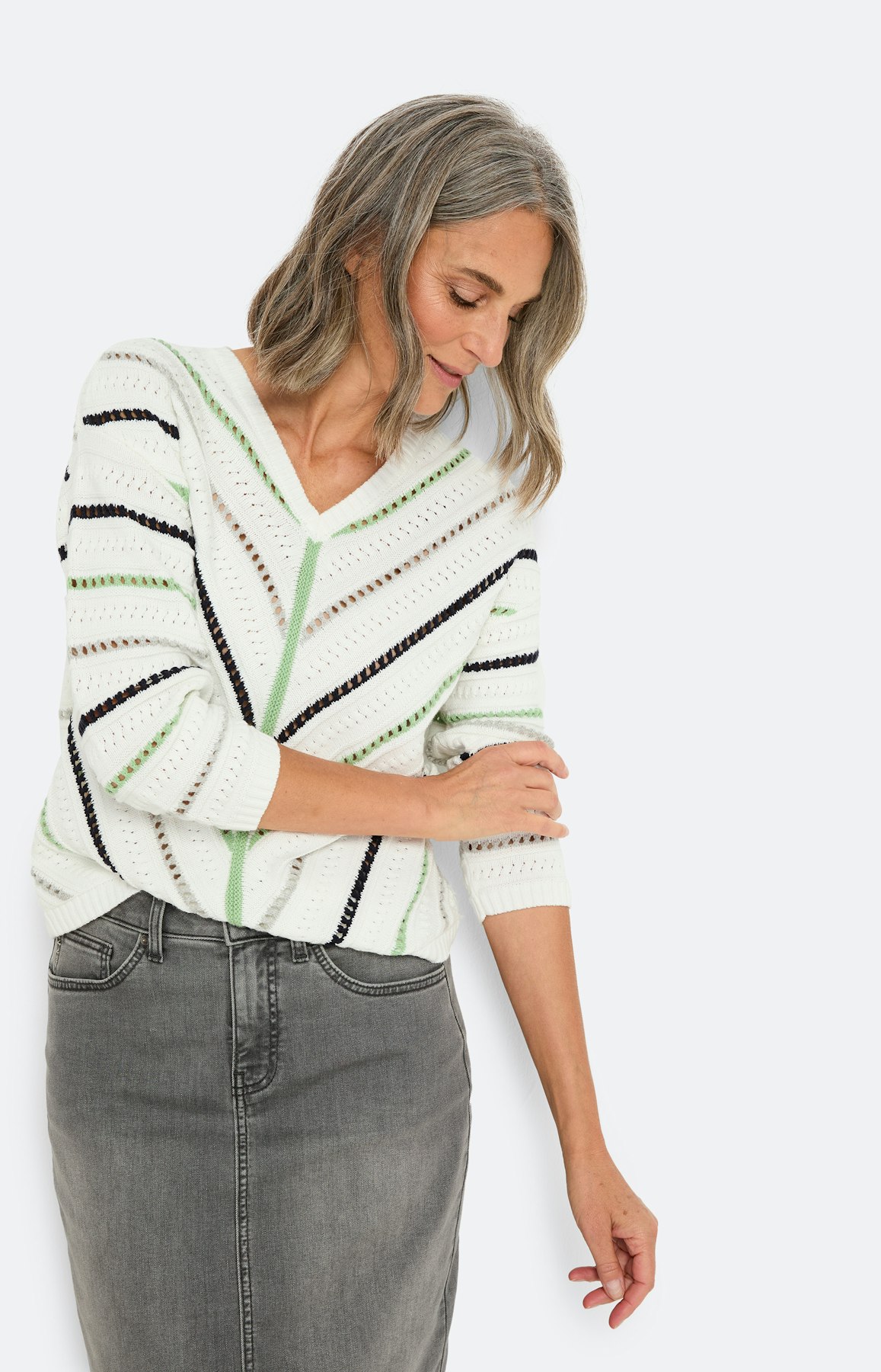 Trui met streepdessin, wit