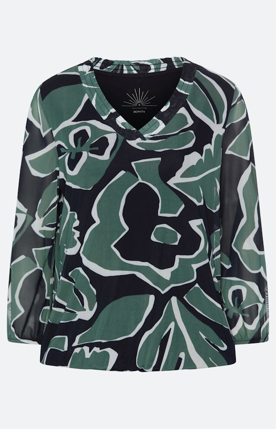 Mesh-shirt met dessin, blauw groen